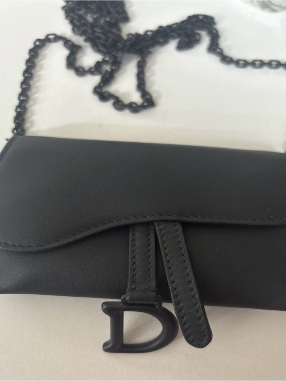 Christian Dior Ultra Matte calfskin nano saddle chain pouch black